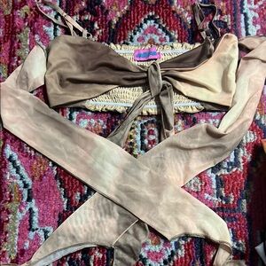 Brown and Tan Tie-Front Top